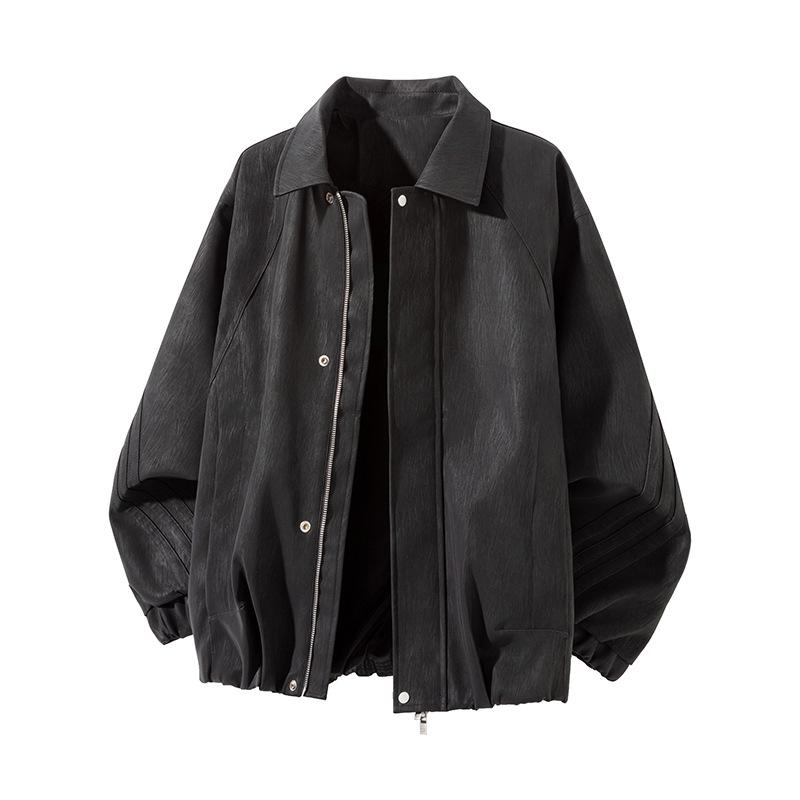 Мужская куртка в ретро-полоску, универсальный свободный уличный кардиган с длинными рукавами, куртка из искусственной кожи M чёрный