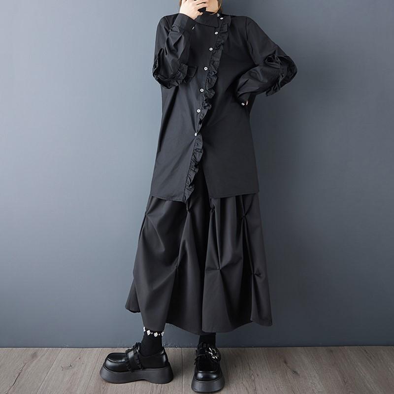 Long Sleeve Oversized Vintage Black Shirts & Blouses for Blouse Casual Loose Spring Autumn Tops Women Button Up Shirt