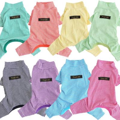 Outono e inverno algodão puro listrado base camisa oito cores leggings pet quatro patas macacão cachorro pijamas filhote de cachorro roupas