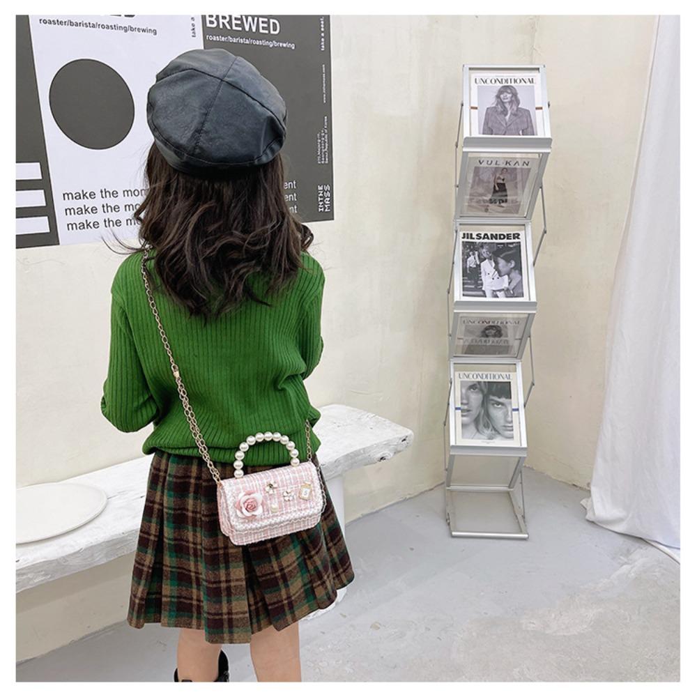 Mini Small Square Bag Flower Decoration Shoulder Bag Fashion Kid's Handbag  Girls