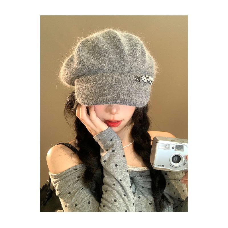Women Vintage Knit Beret Warm Soft Painter Hat Large Size Versatile