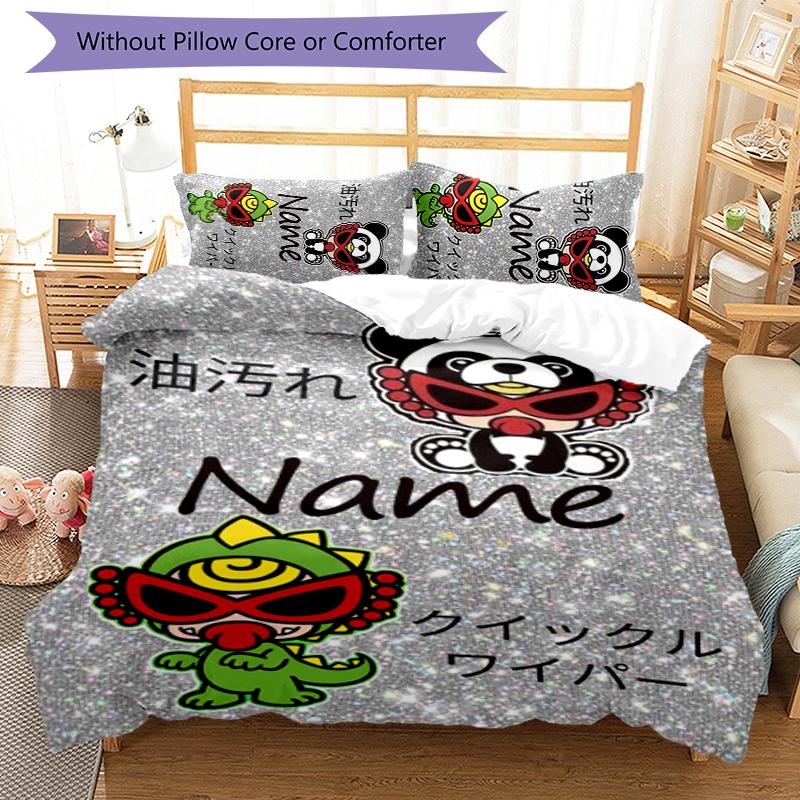 3pcs Custom Name Cartoon Hysterical Mini Bedding Set Duvet Cover Closure Includes 1 Duvet Cover & 2 Pillowcases for All Seasons Bedroom Decor