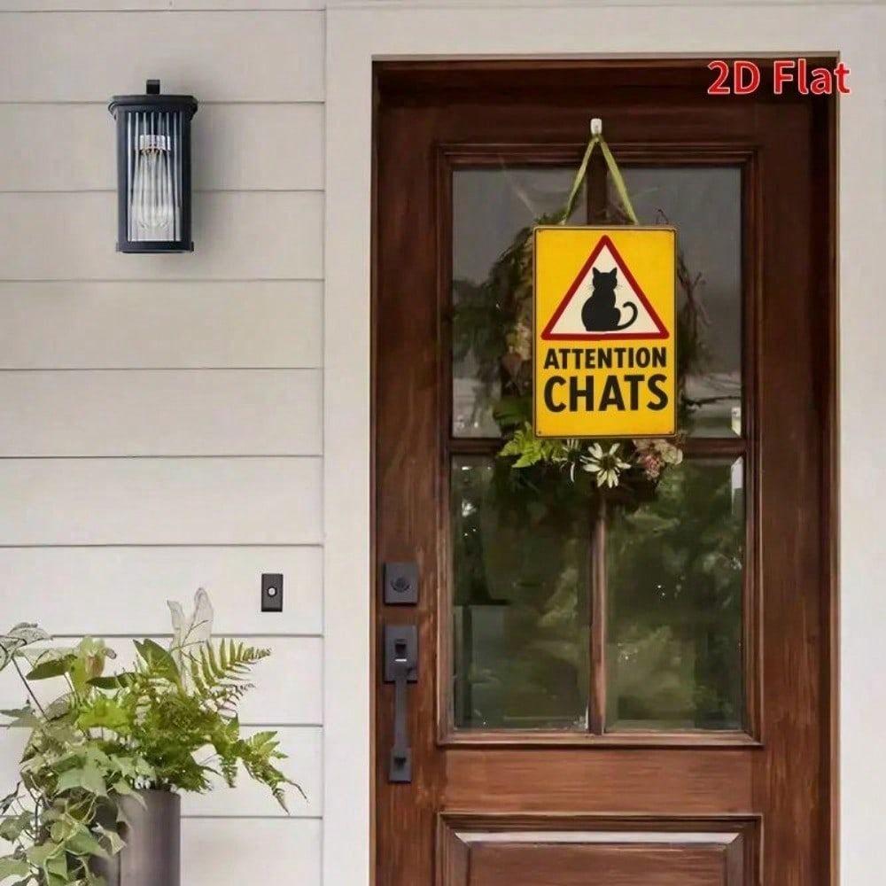 Retro Yellow Black Cat Metal Sign Waterproof Rustproof Country Style Warning Plaque 7.87x11.81Inch 2D Flat Decor