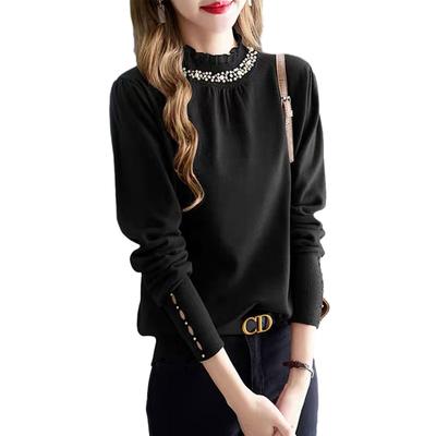ORWZDCO Knit Sweater with Lace Long Ruffled Solid for Everyday Fall and Winter Women's Panels, Sleeves, Neck, Color, Stretchy, Stylish, Wear, Office,