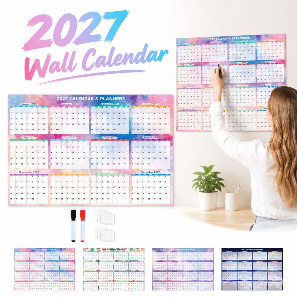 Faltbarer Wandkalender 2027 Abwischbare Oberfläche Jahresplanungsübersicht Familienplanung