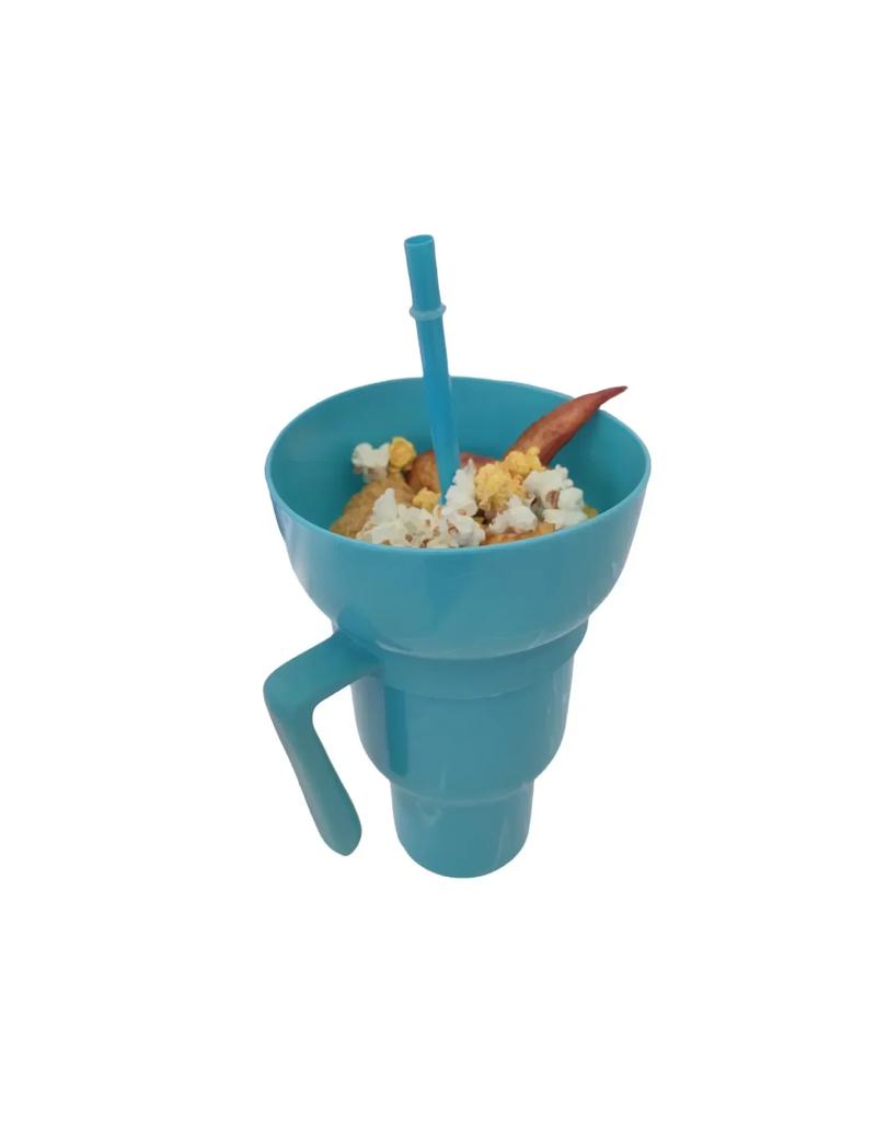2In1 Snack Bowl Drink Cup with Straw Stadium Tumbler Water Bottle Straw Splash Proof Leakproof Portable Adults Kids Cinema Trip
