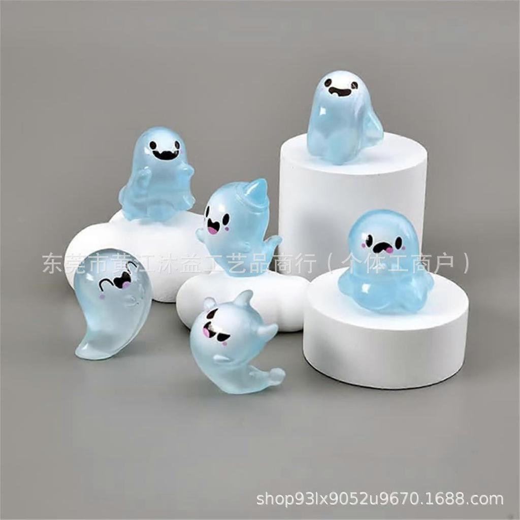 6Pcs Halloween Mini Ghost Figures with Box, Luminous Ghost Miniature Resin Figurines, Glow in The Dark Mini Resin Ghosts, for Halloween Party Favors