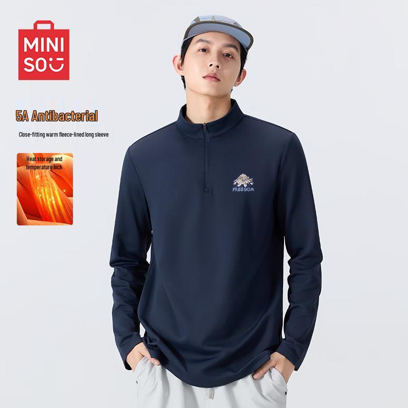 MINISO Men s Fleece-Lined Stand-Up Collar Base Layer T-Shirt 3XL