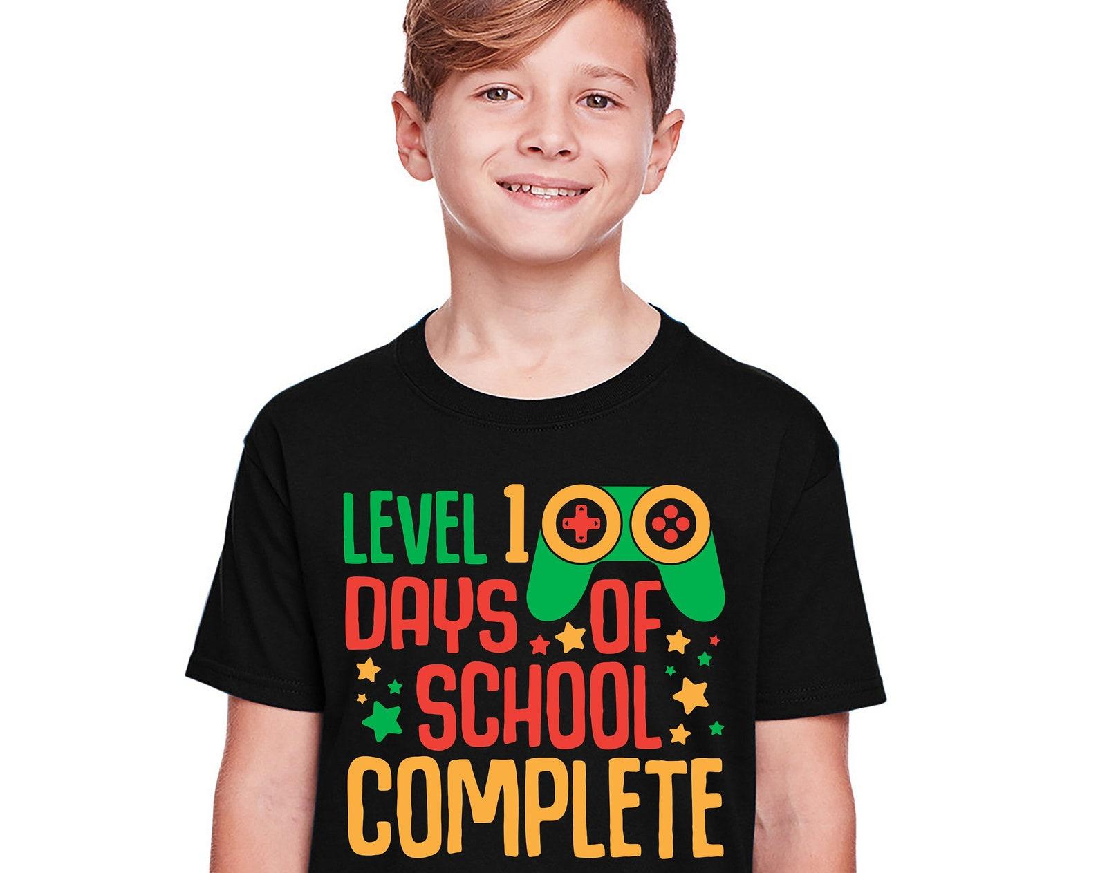 Youth 100 days of school T-shirt Level 100 days of school gamer boys girls unlocked completed funny Son daughter gifts elementary school tee M