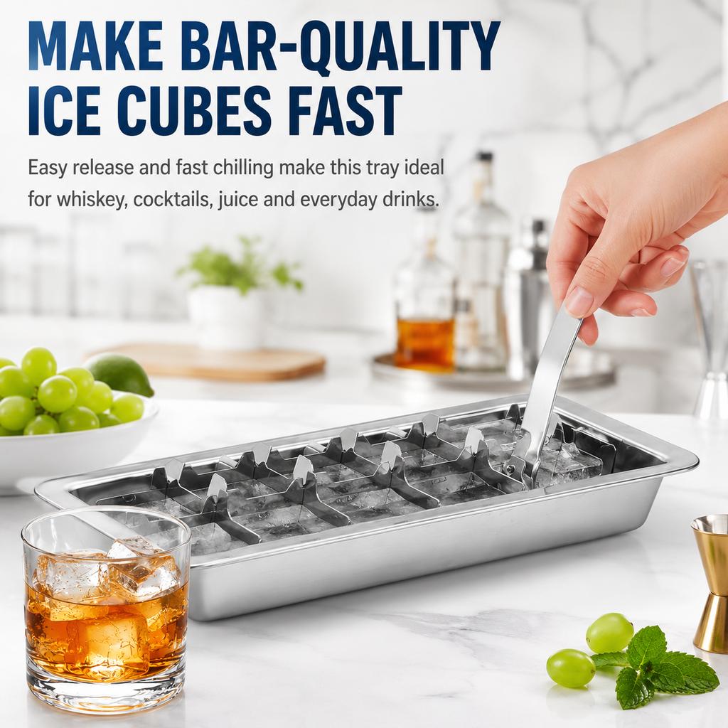 6/18 Cavity Quick Freezing Stainless Steel Ice Tray Lever Release Metal Cube Maker Mold Reusable Box For Cocktail Drinks