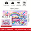 Striscione Buon Compleanno Sfondo Palloncini Arcobaleno Scatole Regalo Stelle Festoni