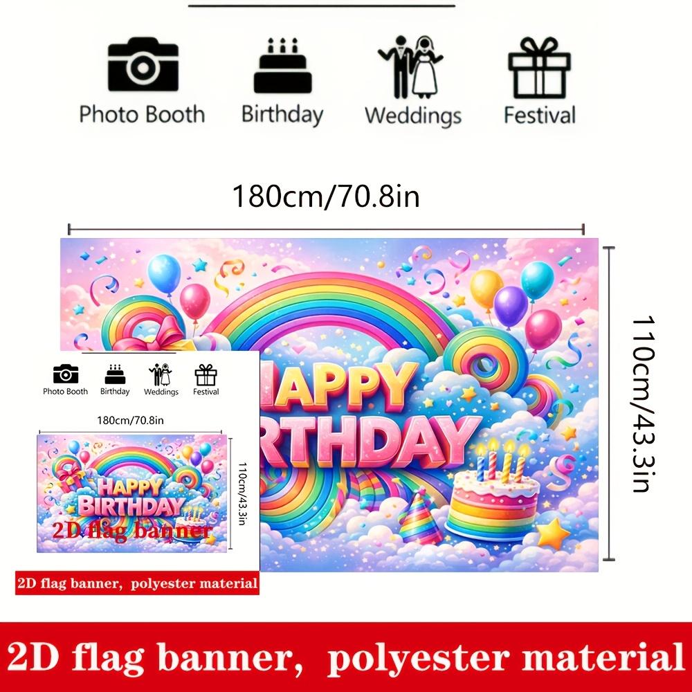 Striscione Buon Compleanno Sfondo Palloncini Arcobaleno Scatole Regalo Stelle Festoni
