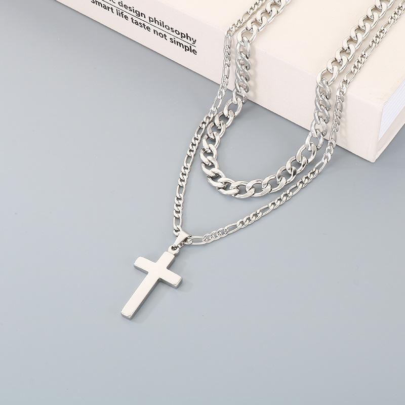 

European and American Men s and Women s Niche Personality Chain Double-layer Cross Pendant Jewelry Necklace Male 2026 50CM