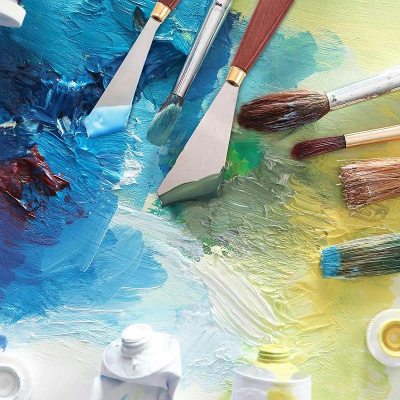 2 Adet Boyama Bıçağı Seti Boyama Karıştırma Kazıyıcı Paslanmaz Çelik Palet Bıçağı Ahşap Saplı Boyama Sanatı Spatulası painting