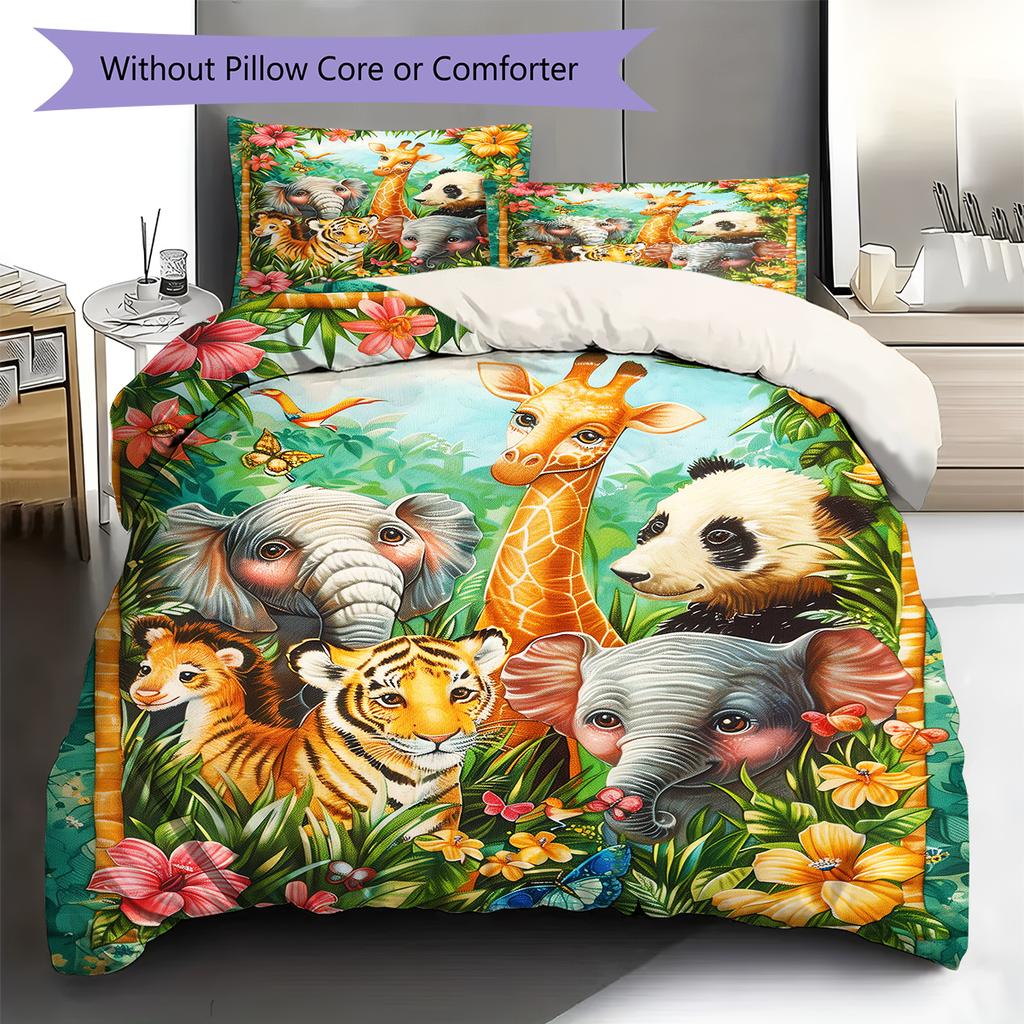 Animal Pattern Bedding Quilt Set Quilt Cover Pillowcase Home Decoration Gift (1 * Duvet Cover + 2 * Pillowcase, Without Core)