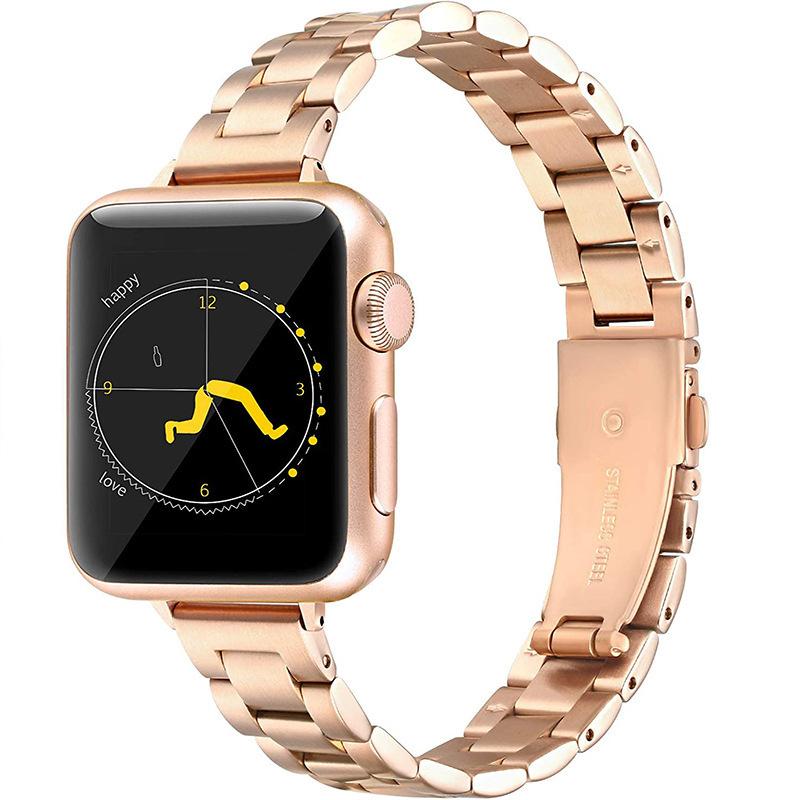 Watch Strap for Apple Watch Series 10 42mm/9 8 7 41mm/SE (2023) SE (2022) SE 6 5 4 40mm/3 2 1 38mm Three Beads Slim Metal Watch Band