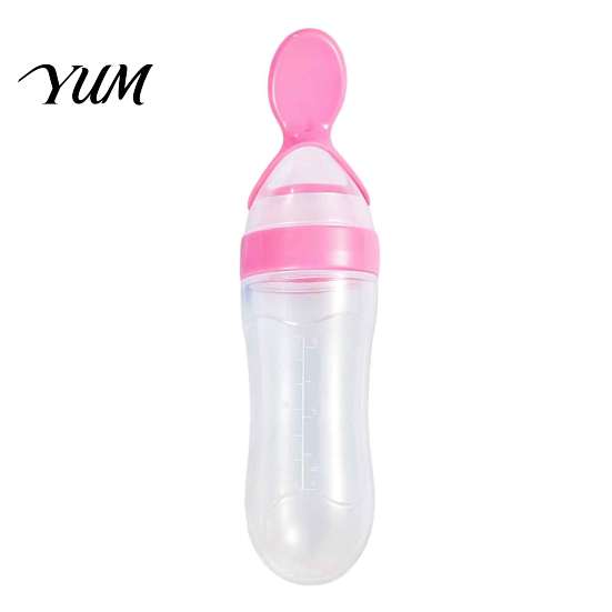 Soft Tip Spoon for Baby Silicone Squeeze Spoon, Single-handed Rice Cereal Bottle with Shower Gift Newborns Flow Control, Easy Clean Dispensing Infant