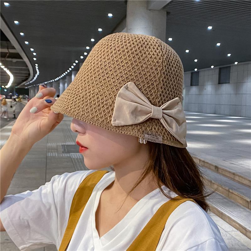 Korean Ladys Hat Foldable Sunblock Beach Hat Bow Big Brim Fishermans Hat