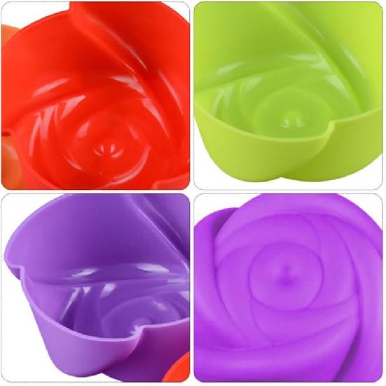 12Pcs Silicone Muffin Molds and Cake Molds for Baking Decorative Design Random Colors for Pudding Jelly and Chocolate Crafts Diy Bakery Accessory