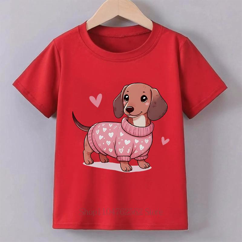 Love Sweater Dog Graphic Print Children Tshirts Summer Boys Girls Casual Fashion Tops Kids Colorful ONeck Short Sleeve Tshirt