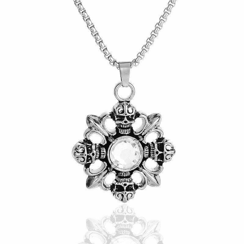 European Gothic Punk Rhinestone Skull Pendant Necklace