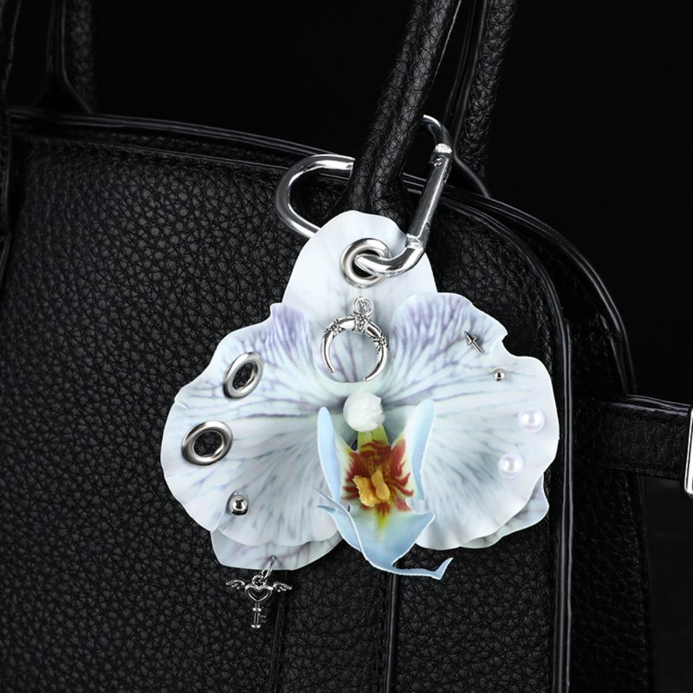 Fashion Simulation Flower Orchid Lily Keychain Colorful Backpack Decoration Flower Bag Pendant Gifts Backpack Hangings Decor