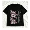 Unisex Y2k Black V Neck Slim T Shirt Purple Lily Floral Sweet Nothings Cursive Print Short Sleeve Casual Tops