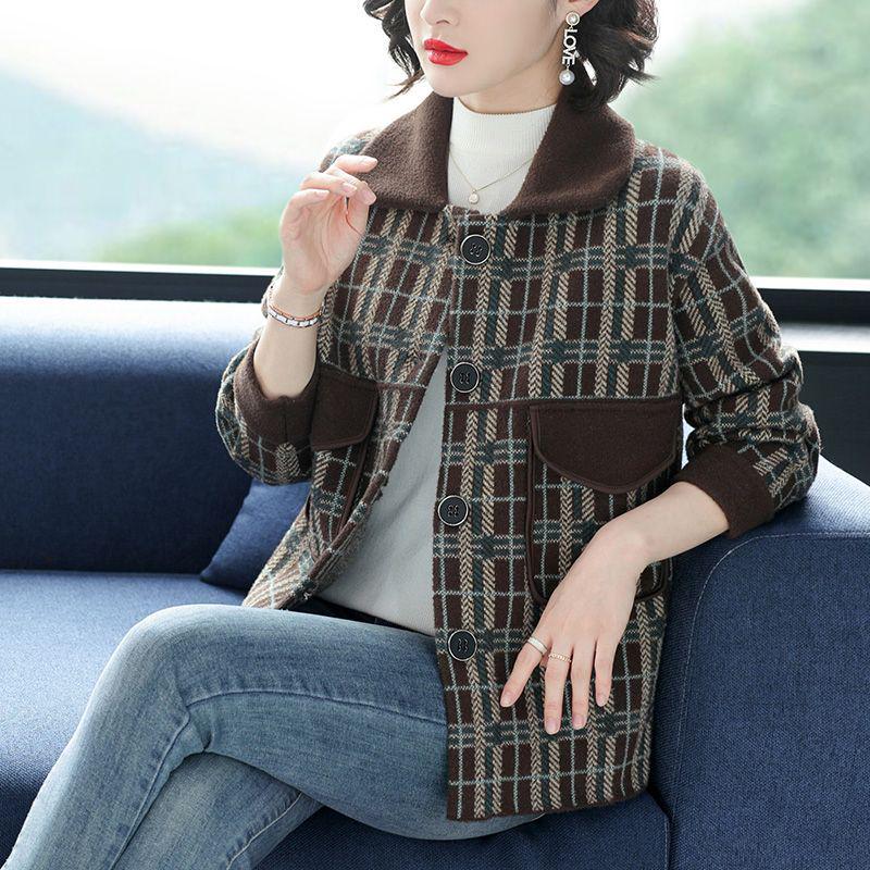 

Stylish Petite Cashmere Coat: Slimming Plaid Design for Middle-Aged & Elderly Women, Perfect for Autumn & Winter M (Suggested weight: 95-105 lbs)