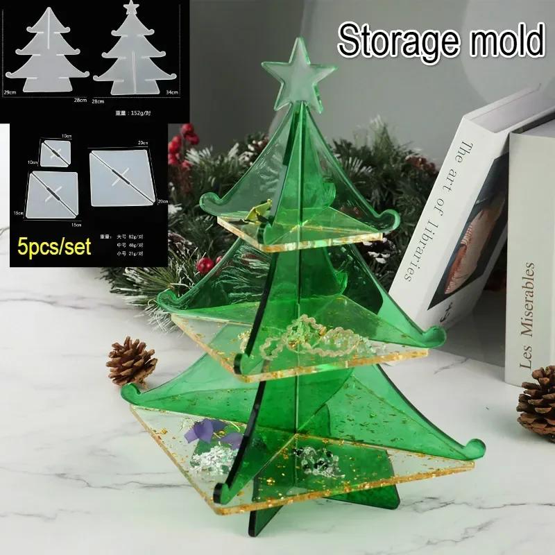 Christmas Decoration Crystal Epoxy Silicone Mold Set Resin Christmas Tree Snowflake Storage Box Jewelry Ornament Decoration