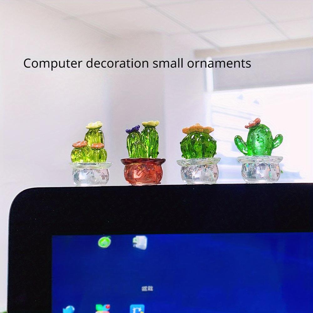 4pcs Cute Transparent Cactus Design Car Center Console Ornaments, Car Dashboard Decoration Home Decoration  Fake Plants