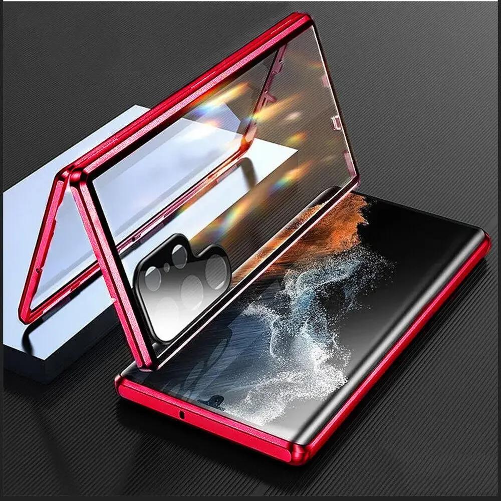 Dwustronne Szklane Metalowe Magnetyczne Etui Dla Galaxy S26 S25 S24 S23 S22 S21 Ultra Plus Pokrowiec Ochronny Dolna Zaczepka Blokująca