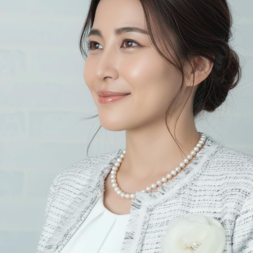 [Sakiya] Shell Pearl Necklace Set 8mm 42cm 40cm 45cm Formal Occasions Pearl White Silver Black Gray Natural EarringsPiercings Box Included Made in