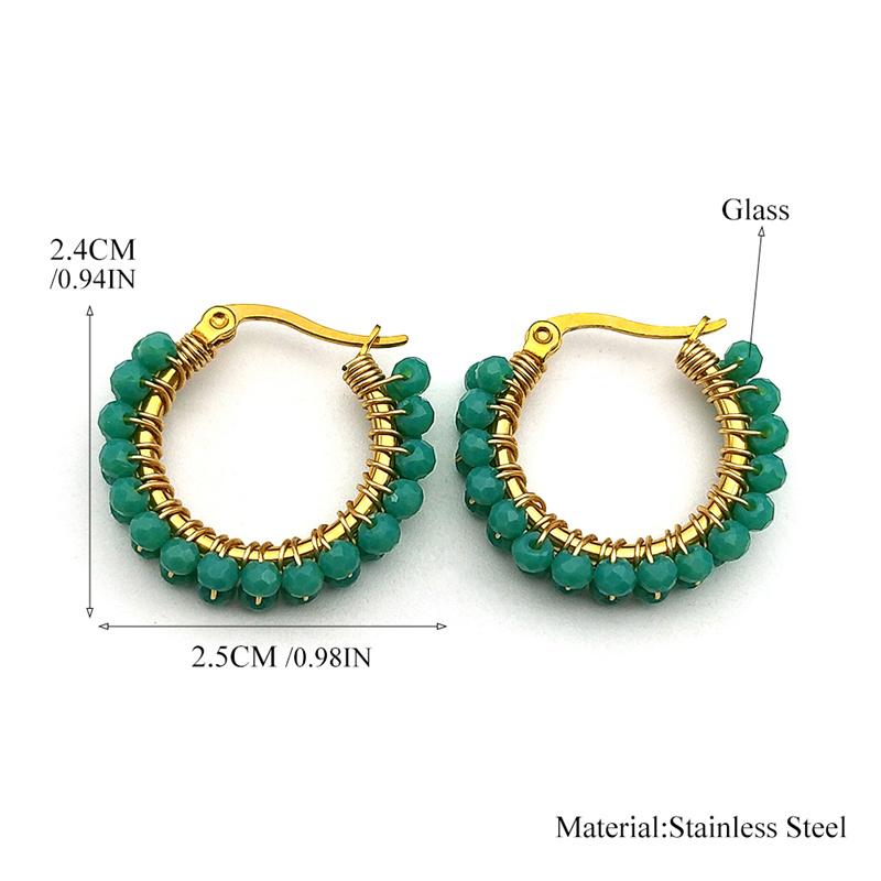 Trend Colorful Bead Drop Earrings For Women Girls Stainless Steel Green Color Female Dangle Earring Jewelry Valentine Day