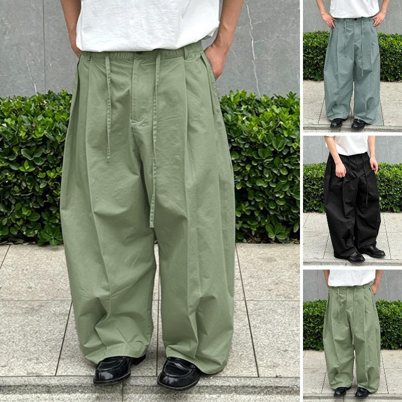 INCERUN Pantaloni Larghi Casual da Uomo a Vita Elastica con Pieghe Lunghi e Ampi