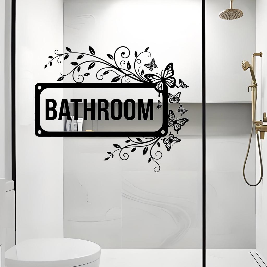 Black Butterfly Bathroom Door Sticker, Home Decor Wall Sticker