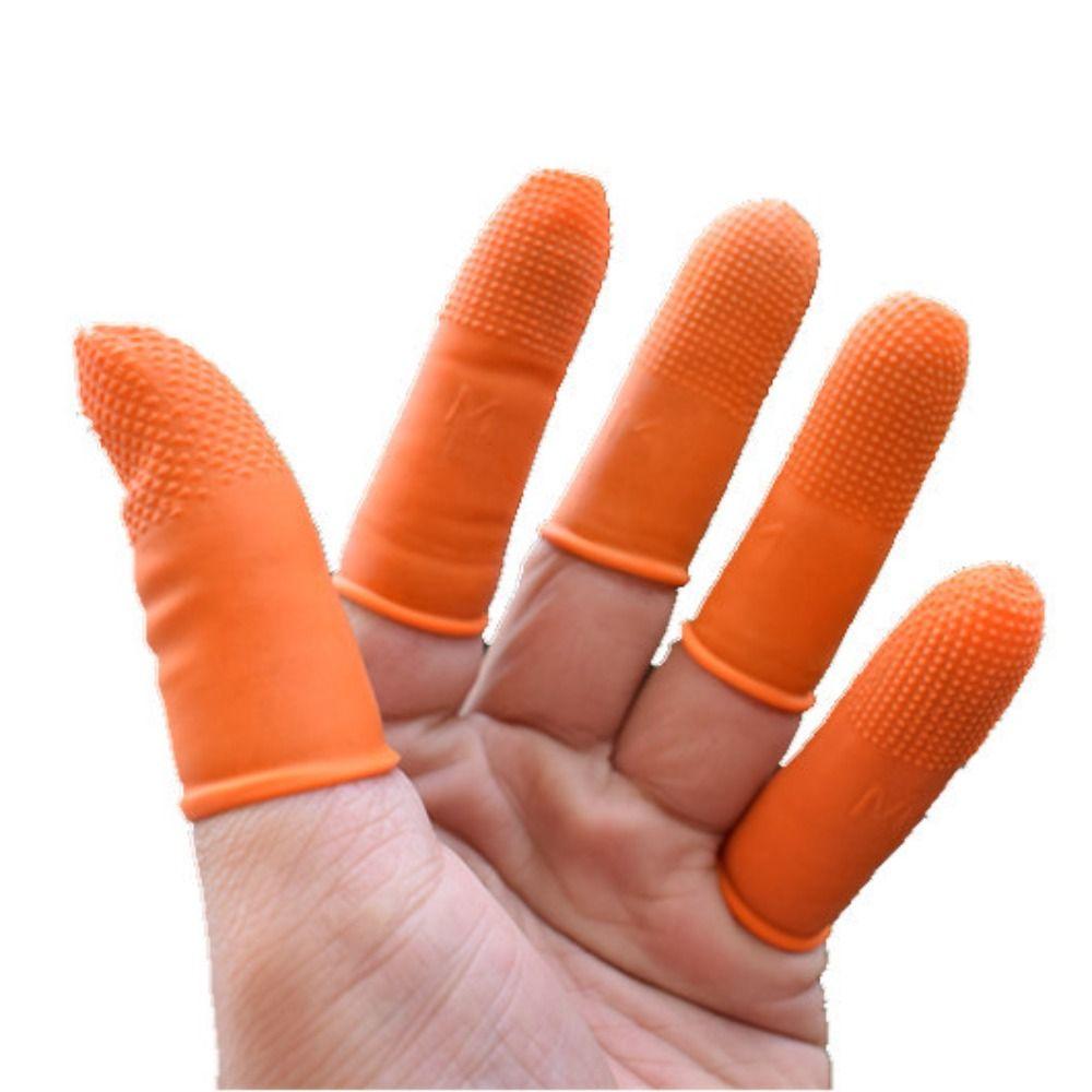 100pcs Wear Resistant Rubber Finger Cover Disposable Soft Latex Finger Cots Orange Anti-Static Non-slip Gloves Nail Industry