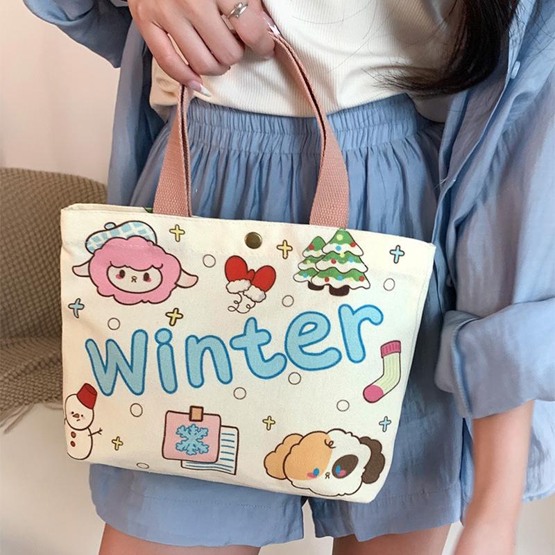 Canvas Tote Bag Cute Storage Bag Large Capacity Mini Handbags Portable Cartoon Print Lunch Bag