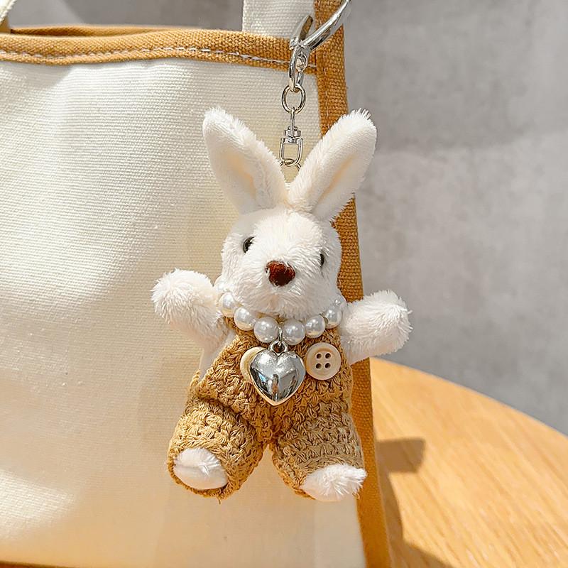 

Plush Bunny Unique Keychain With Dazzling Pearl Chain Available In Soft Color Options