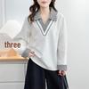 Spring Festival 2026: Plus Size Polo-Collar Long Sleeve Sweatshirt (2 Pieces) with Striped Collar Patchwork 8659