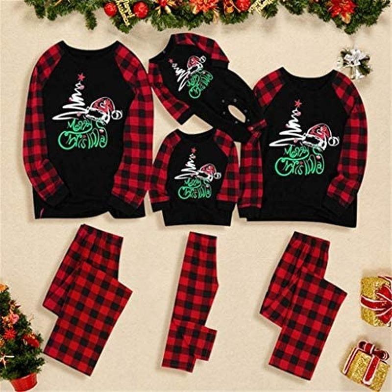 Buy Matching Family Christmas Pajamas Sets Plaid Letter Print Christmas ...