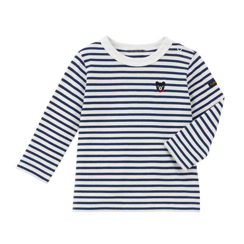 Miki New Boys' Pure Cotton Thin Long-Sleeve Striped T-Shirt Children's Three-Quarter Sleeve Girls' Clothing Summer Baby Top