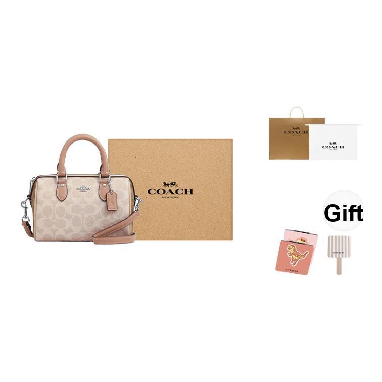 Coach Rowan 18 Brand Logo Detachable Shoulder Strap Boston Bag Women handbag Milk-Tea CW330-SVXCU