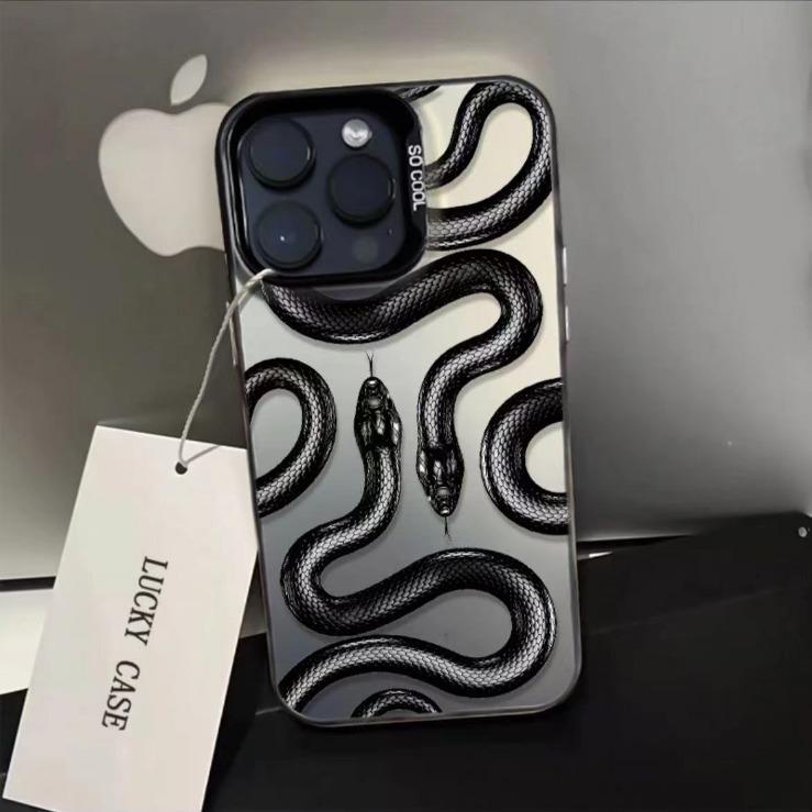 Pouzdro na telefon s motivem hada Černá mamba pro Apple iPhone 12 Pro Max/13/14/15/16/17, Barva: Stříbrná, Niche Design