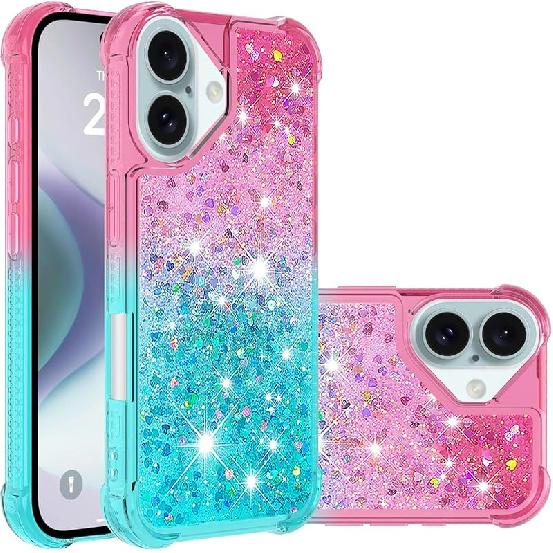 

Чехол для iPhone 16 Plus Чехол Блестящий Милый Прозрачный Противоударная Задняя Крышка, Мягкий ТПУ Чехол для Телефона для iPhone 16 Plus 6,7 дюйма Градиентный Бирюзовый бирюзовый