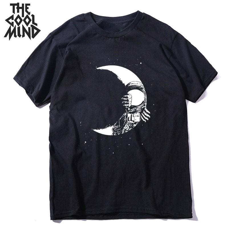 COOLMIND 100% Cotton Moon Print Men T Shirt Casual Summer Short Sleeve Men Tshirt Loose t-shirt Male Tee Shirts Mo0154