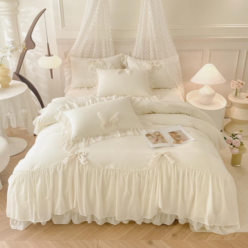 3pcs White Bedding Set Ruffles Duvet Cover Set (1*Duvet Cover + 2*Pillowcase, Without Core)for Bedroom Guest Room