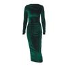 Women's Spring Solid Color Slim Pleated Round Neck Long Sleeve Dresses