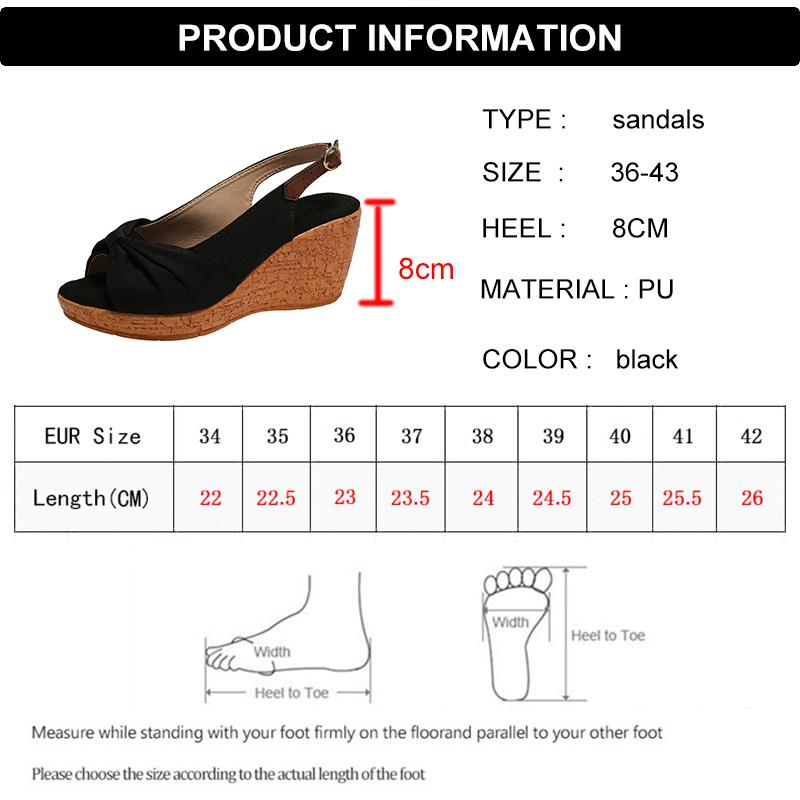 Bowknot Wedge High Heeled Sandals for Women Plus Size Back Buckle Strap Summer Sandals Woman Casual Peep Toe Platform Sandles