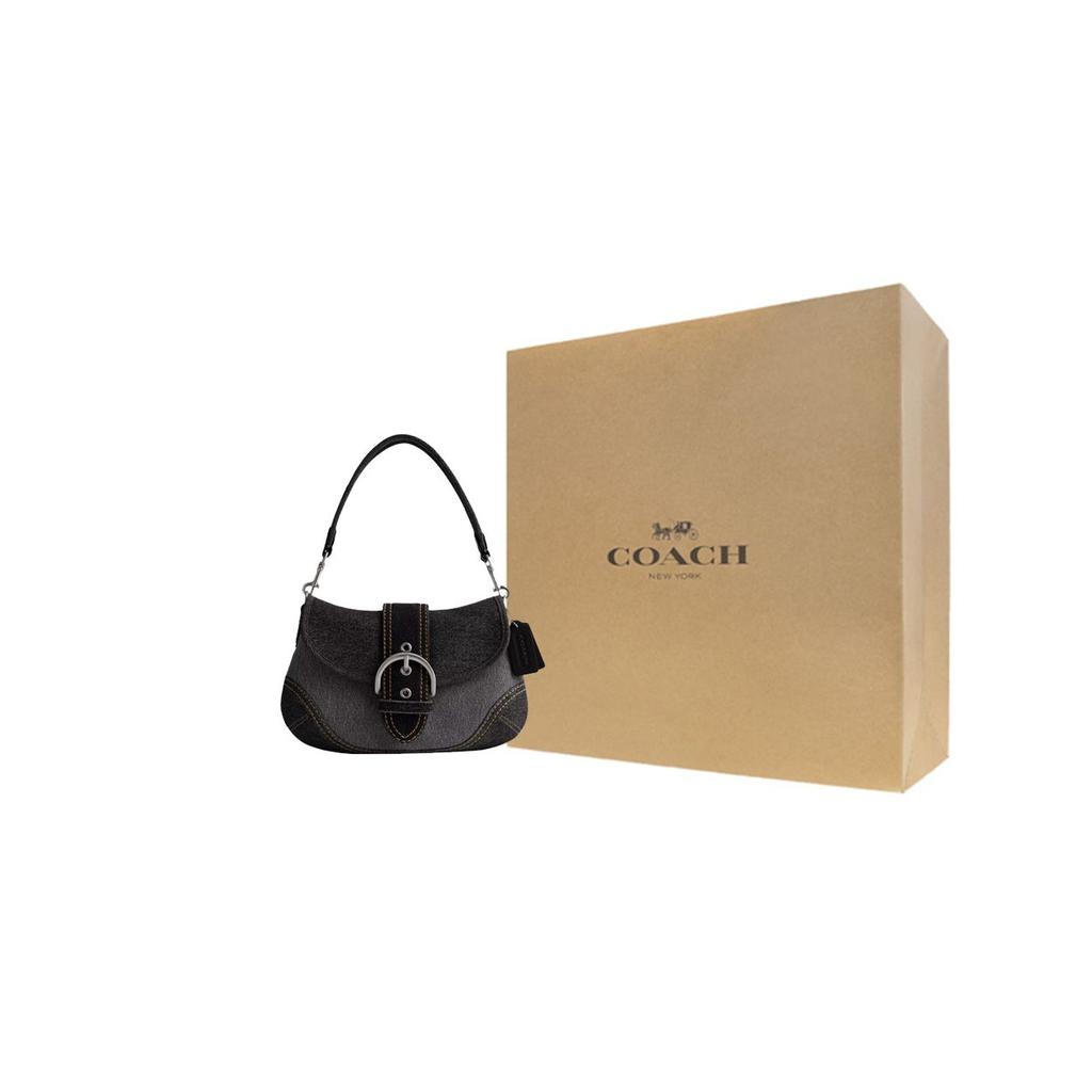 Coach Soho 27 Casual Minimalist Denim And Recycled Leather Wallet Shoulder Bag Large Women bags Black CR737-LHBLC