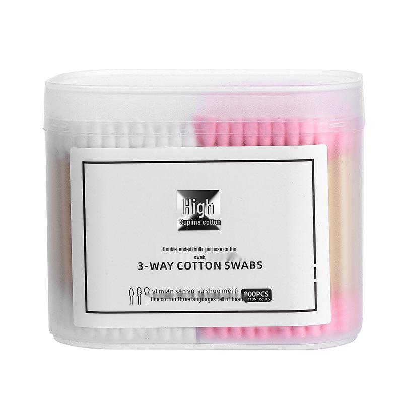 Two-Color Pointed Tip Cotton Swabs, 300-Count Box for Makeup Removal and Ear Cleaning, Ideal for Hotel and Household Use